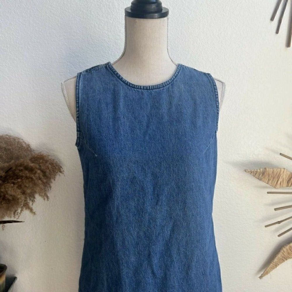 A.M.I. Vintage Women Denim Floral Embroidered Sleeveless Short Dress boho Medium - Picture 8 of 9